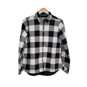 Orvis Black White Buffalo Plaid Fleece Lined Flannel Shacket Shirt Jacket Medium